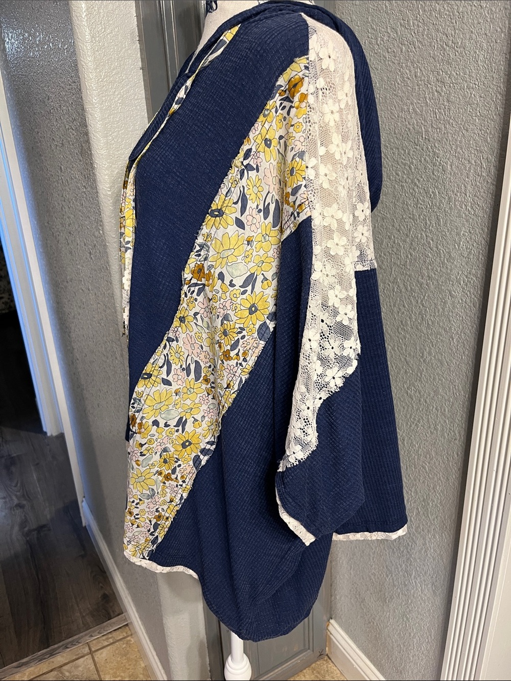 POL Navy Blue Floral Peace Sign Hoodie Blouse - Picture 2 of 6